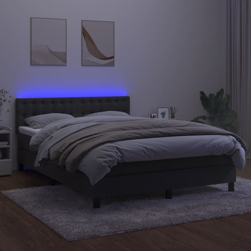vidaXL sötétszürke bársony rugós és LED-es ágy matraccal 140x190 cm