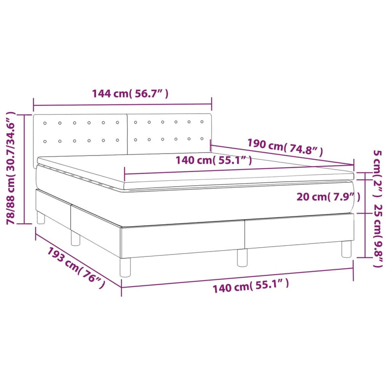 vidaXL sötétszürke bársony rugós és LED-es ágy matraccal 140x190 cm