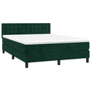 vidaXL sötétzöld bársony rugós és LED-es ágy matraccal 140x190 cm