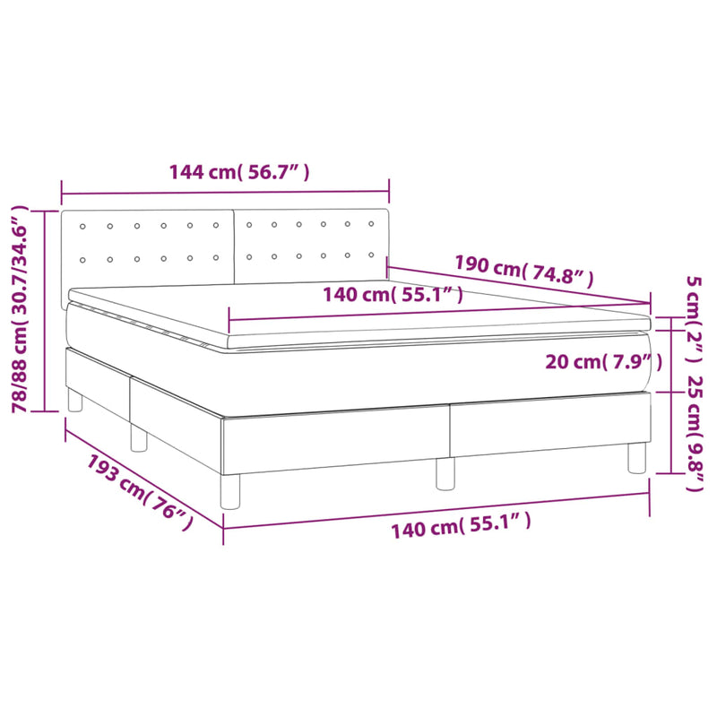 vidaXL sötétzöld bársony rugós és LED-es ágy matraccal 140x190 cm