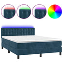 vidaXL sötétkék bársony rugós és LED-es ágy matraccal 140x190 cm
