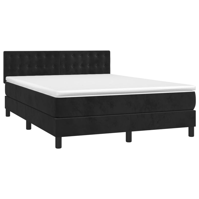 vidaXL fekete bársony rugós és LED-es ágy matraccal 140x200 cm