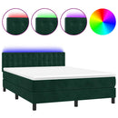 vidaXL sötétzöld bársony rugós és LED-es ágy matraccal 140x200 cm