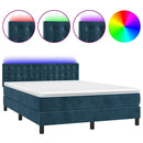 vidaXL sötétkék bársony rugós és LED-es ágy matraccal 140x200 cm