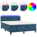 vidaXL sötétkék bársony rugós és LED-es ágy matraccal 140x200 cm