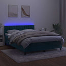 vidaXL sötétkék bársony rugós és LED-es ágy matraccal 140x200 cm