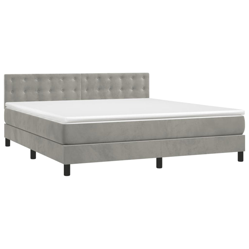 vidaXL világosszürke bársony rugós és LED-es ágy matraccal 160x200 cm