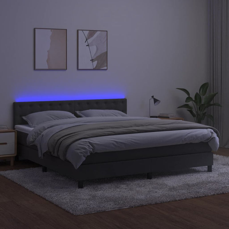 vidaXL sötétszürke bársony rugós és LED-es ágy matraccal 160x200 cm