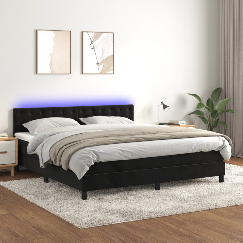 vidaXL fekete bársony rugós és LED-es ágy matraccal 160x200 cm