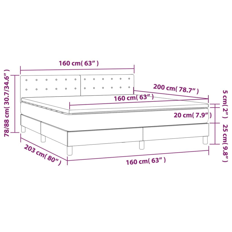 vidaXL sötétkék bársony rugós és LED-es ágy matraccal 160x200 cm