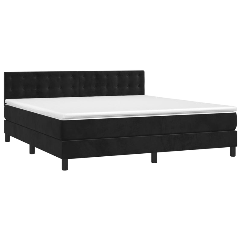 vidaXL fekete bársony rugós és LED-es ágy matraccal 180x200 cm