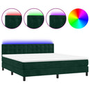 vidaXL sötétzöld bársony rugós és LED-es ágy matraccal 180x200 cm