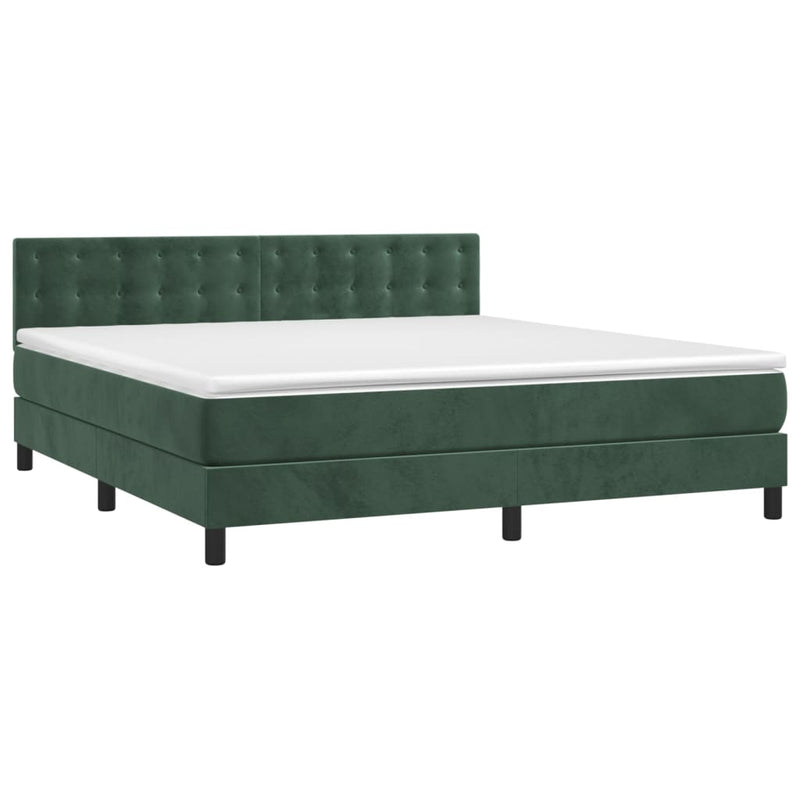 vidaXL sötétzöld bársony rugós és LED-es ágy matraccal 180x200 cm