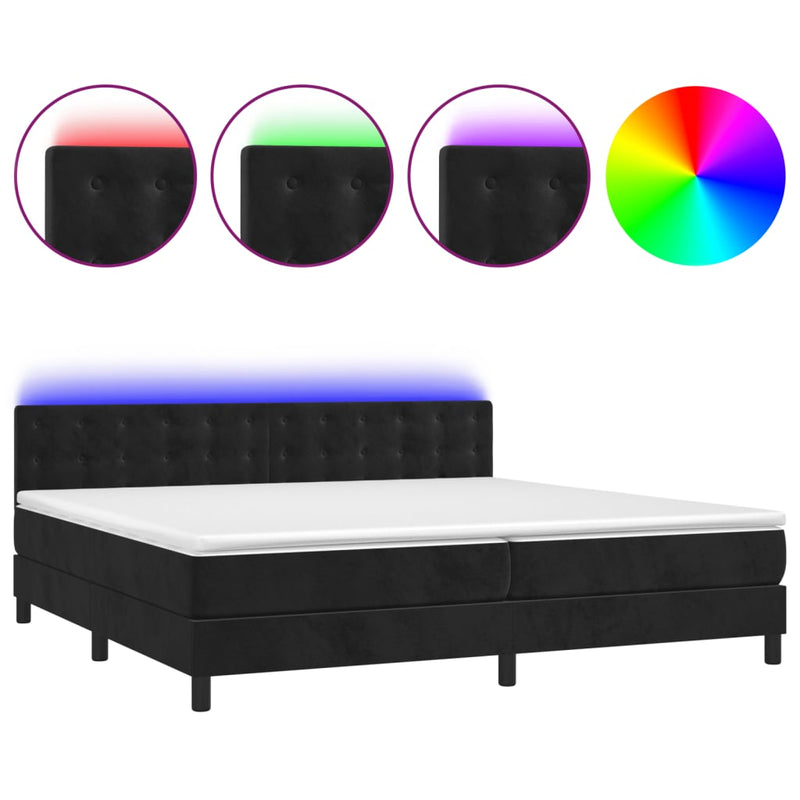 vidaXL fekete bársony rugós és LED-es ágy matraccal 200x200 cm