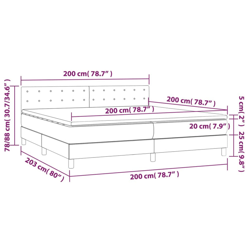 vidaXL fekete bársony rugós és LED-es ágy matraccal 200x200 cm