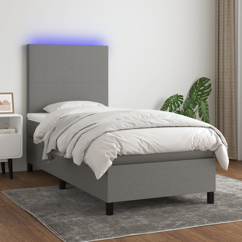 vidaXL sötétszürke szövet rugós és LED-es ágy matraccal 80 x 200 cm