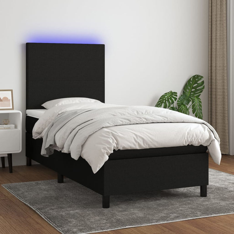 vidaXL fekete szövet rugós és LED-es ágy matraccal 80 x 200 cm
