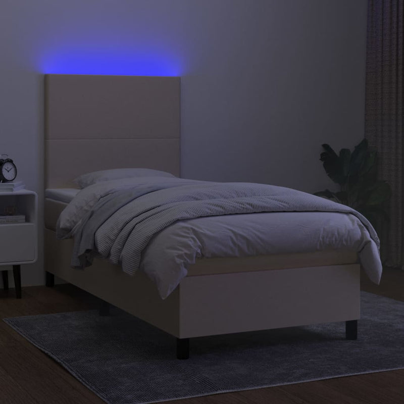 vidaXL krémszínű szövet rugós és LED-es ágy matraccal 80 x 200 cm