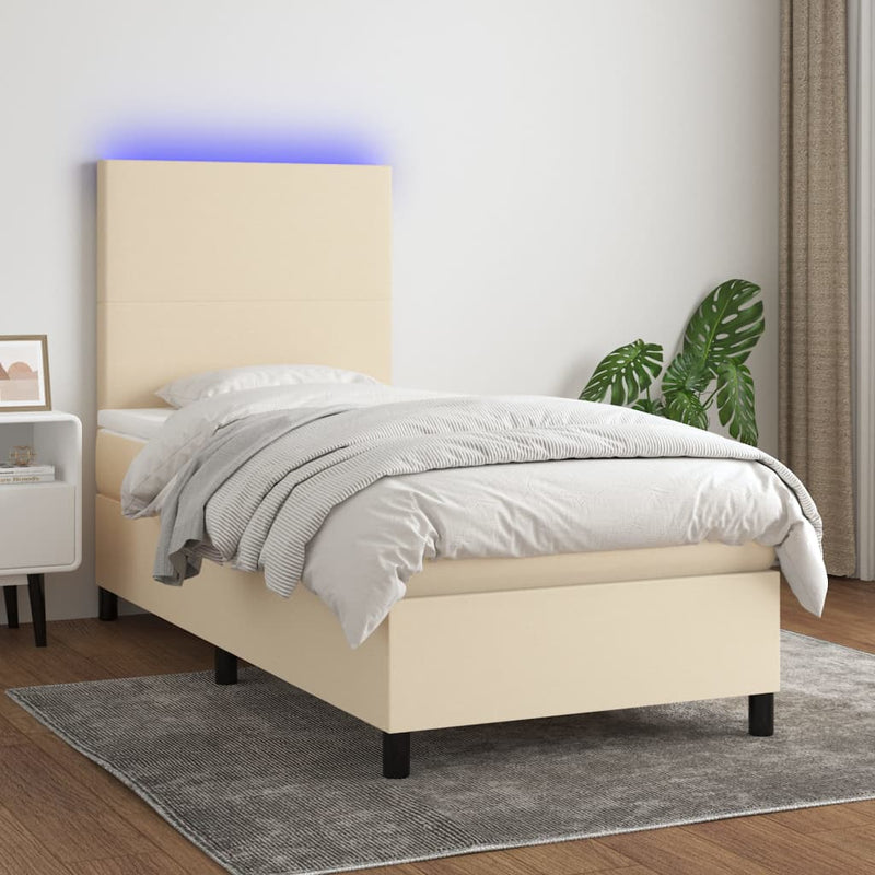 vidaXL krémszínű szövet rugós és LED-es ágy matraccal 80 x 200 cm