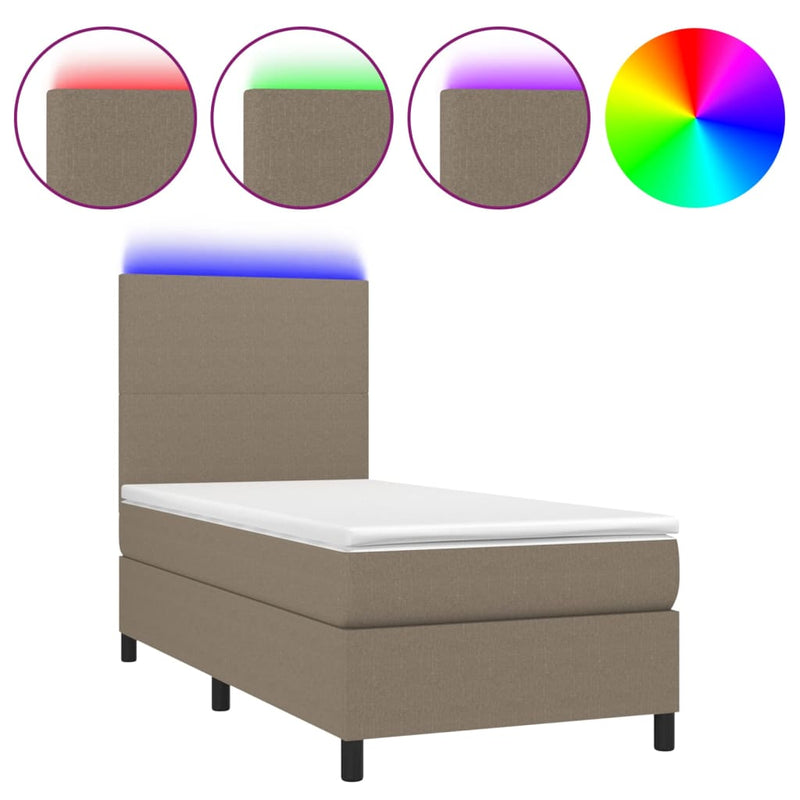 vidaXL tópszínű szövet rugós és LED-es ágy matraccal 90x190 cm