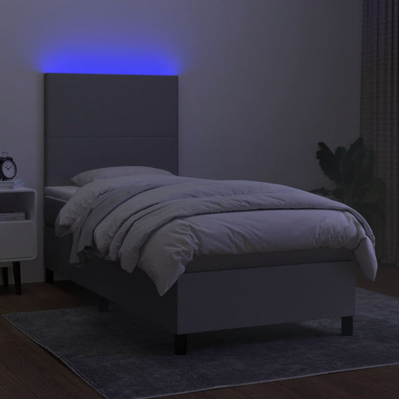 vidaXL világosszürke szövet rugós és LED-es ágy matraccal 100x200 cm