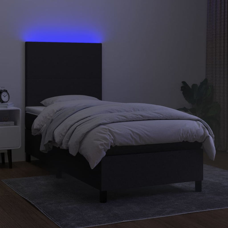 vidaXL fekete szövet rugós és LED-es ágy matraccal 100x200 cm