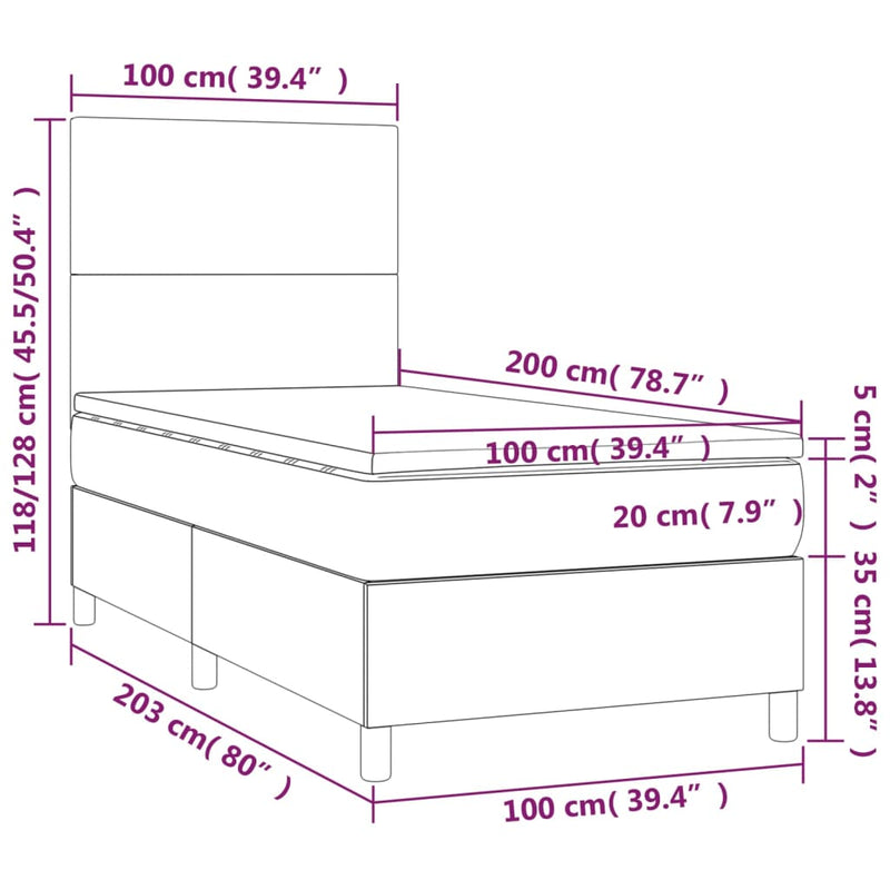 vidaXL barna szövet rugós és LED-es ágy matraccal 100x200 cm