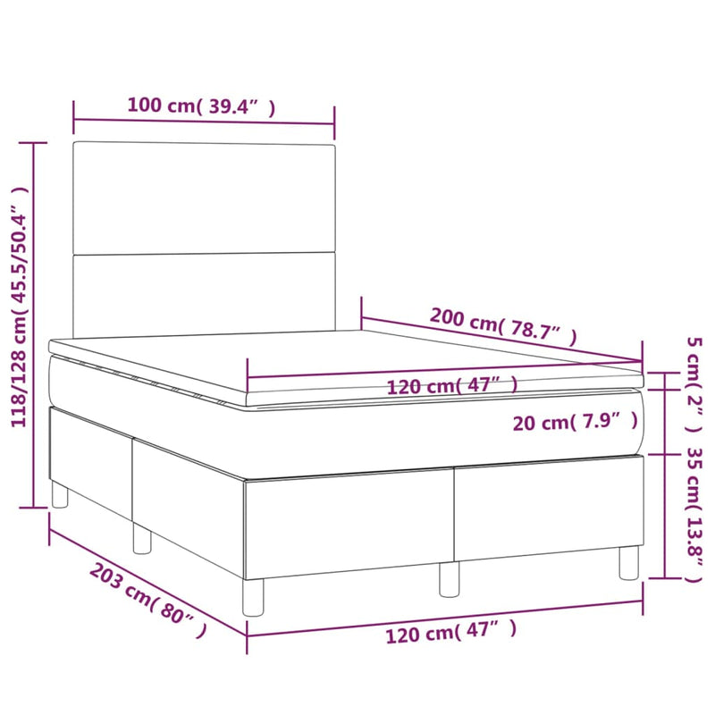 vidaXL fekete szövet rugós és LED-es ágy matraccal 120 x 200 cm
