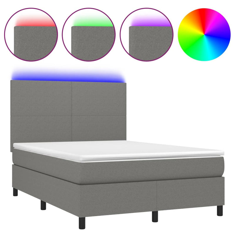 vidaXL sötétszürke szövet rugós és LED-es ágy matraccal 140x190 cm