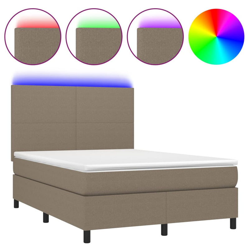 vidaXL tópszínű szövet rugós és LED-es ágy matraccal 140x190cm