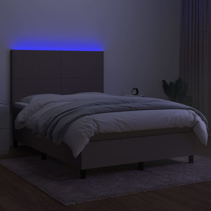 vidaXL tópszínű szövet rugós és LED-es ágy matraccal 140x190cm