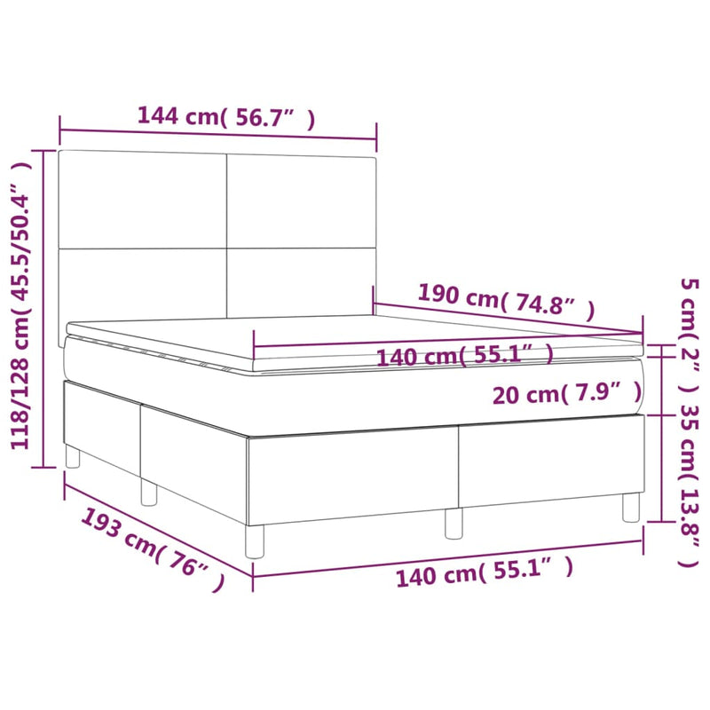vidaXL tópszínű szövet rugós és LED-es ágy matraccal 140x190cm