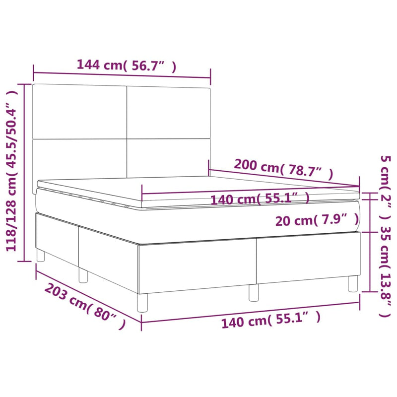 vidaXL világosszürke szövet rugós és LED-es ágy matraccal 140x200 cm