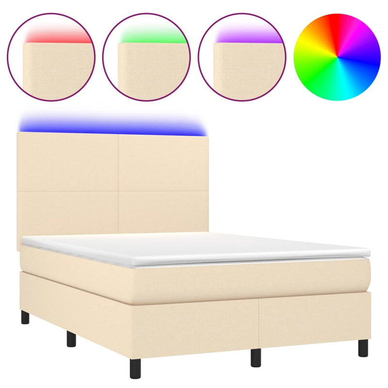 vidaXL krémszínű szövet rugós és LED-es ágy matraccal 140x200 cm
