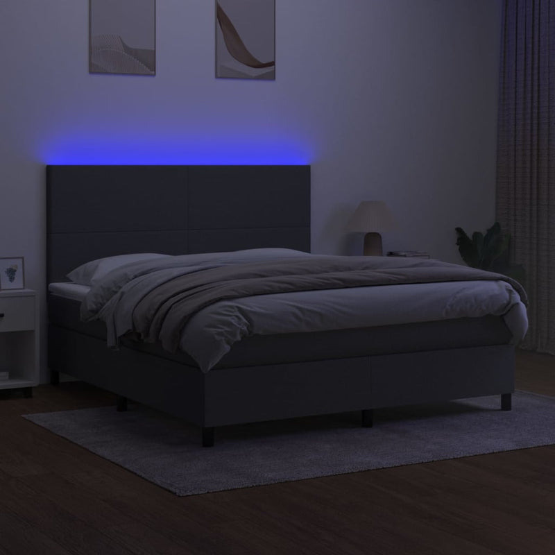 vidaXL sötétszürke szövet rugós és LED-es ágy matraccal 160x200 cm