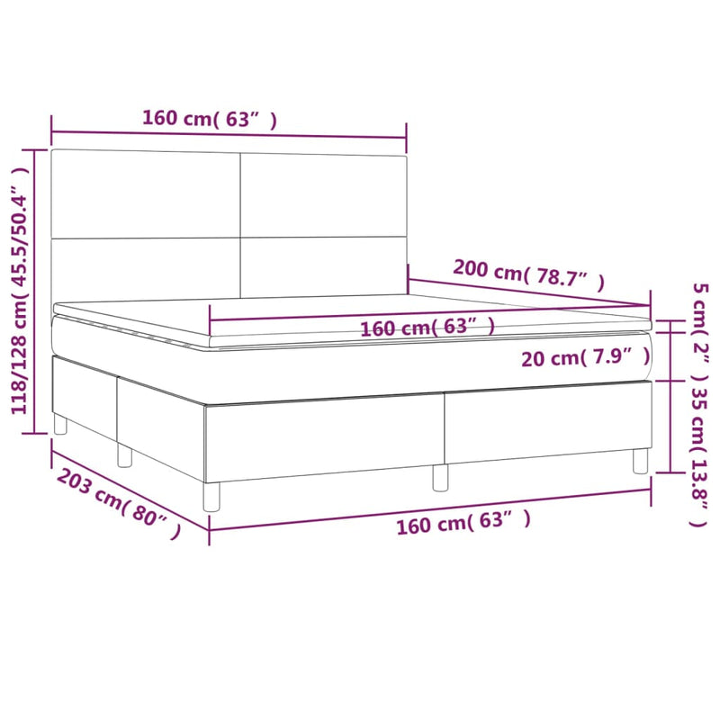 vidaXL sötétszürke szövet rugós és LED-es ágy matraccal 160x200 cm