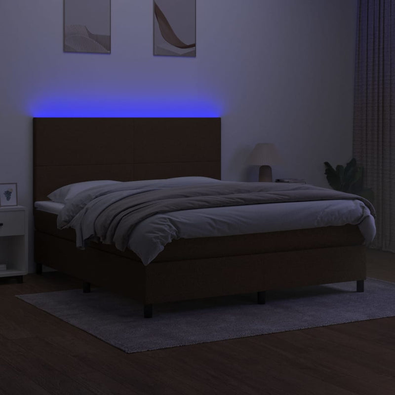 vidaXL barna szövet rugós és LED-es ágy matraccal 160x200 cm