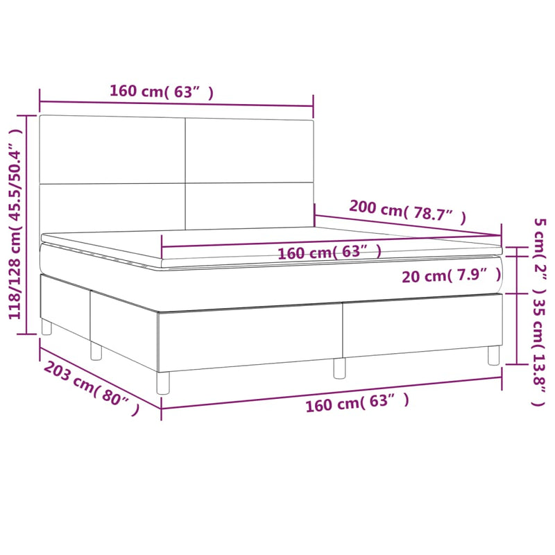 vidaXL barna szövet rugós és LED-es ágy matraccal 160x200 cm