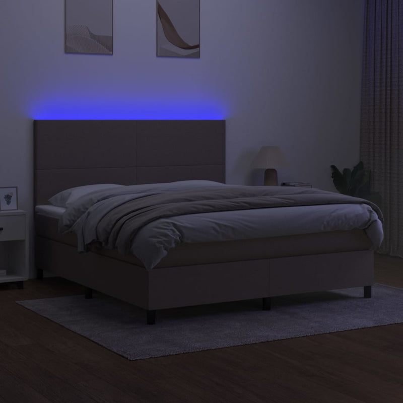 vidaXL tópszínű szövet rugós és LED-es ágy matraccal 160x200 cm