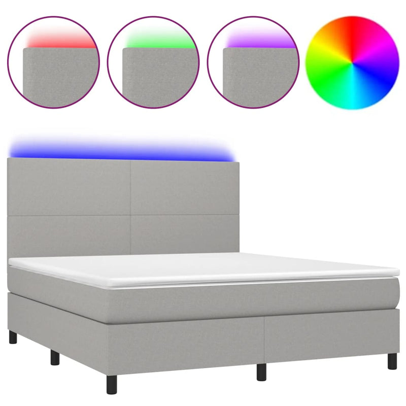 vidaXL világosszürke szövet rugós és LED-es ágy matraccal 160x200 cm