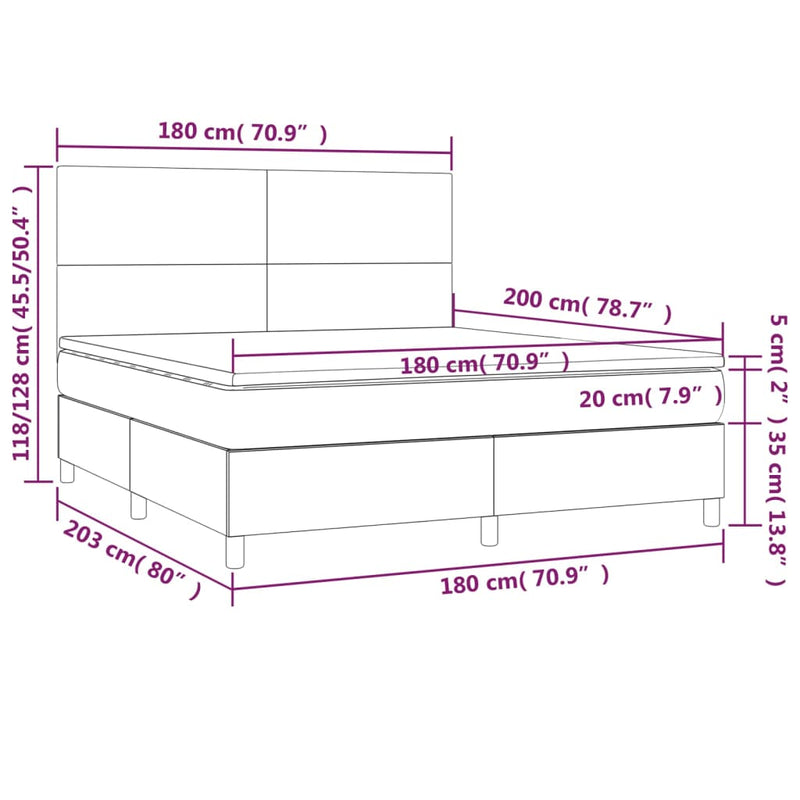 vidaXL sötétszürke szövet rugós és LED-es ágy matraccal 180 x 200 cm