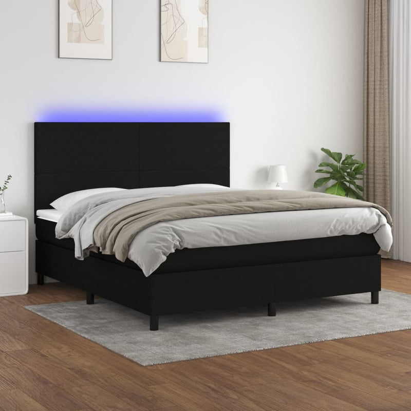 vidaXL fekete szövet rugós és LED-es ágy matraccal 180 x 200 cm
