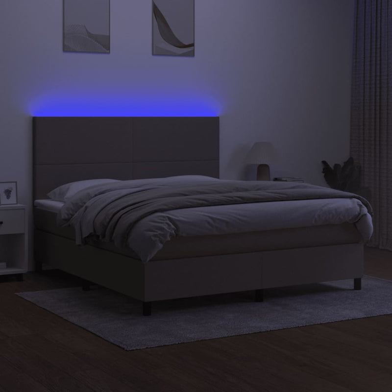 vidaXL tópszínű szövet rugós és LED-es ágy matraccal 180 x 200 cm