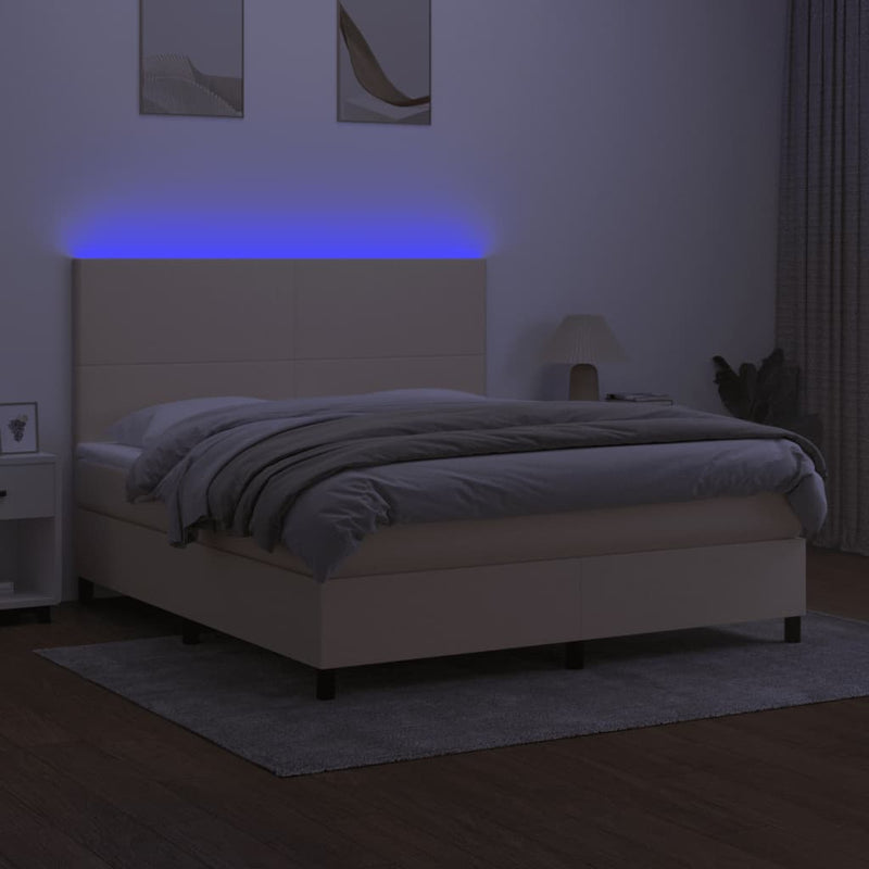 vidaXL krémszínű szövet rugós és LED-es ágy matraccal 180 x 200 cm