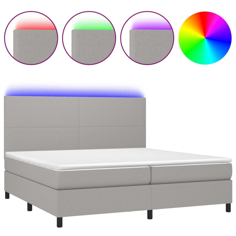 vidaXL világosszürke szövet rugós és LED-es ágy matraccal 200x200 cm