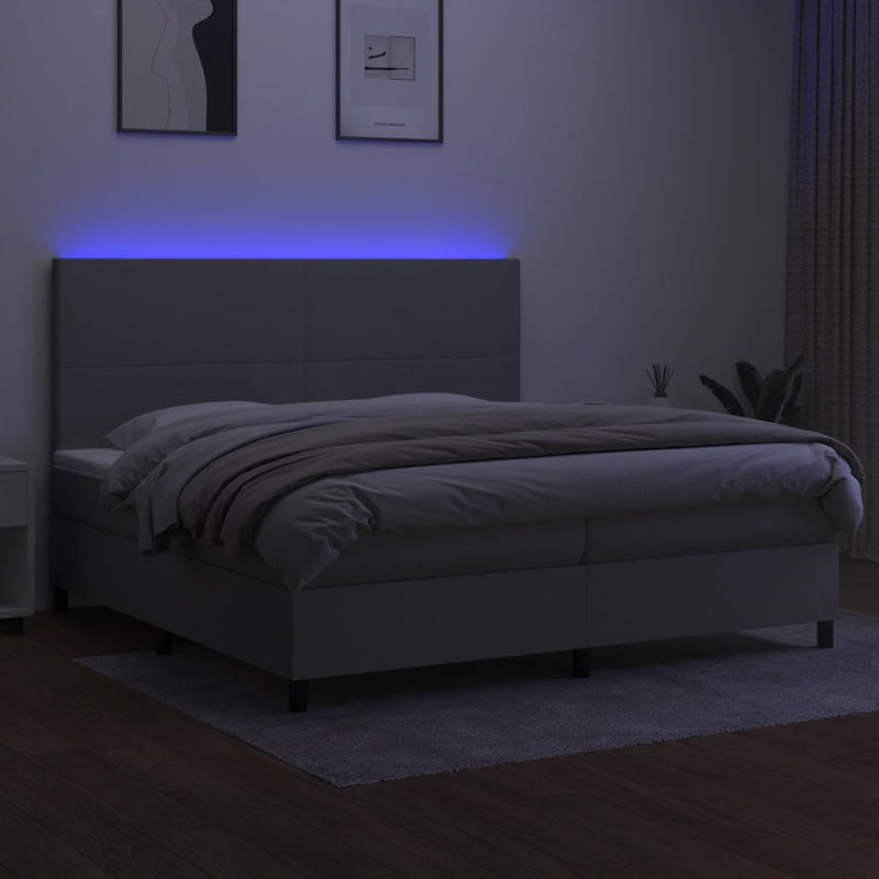 vidaXL világosszürke szövet rugós és LED-es ágy matraccal 200x200 cm