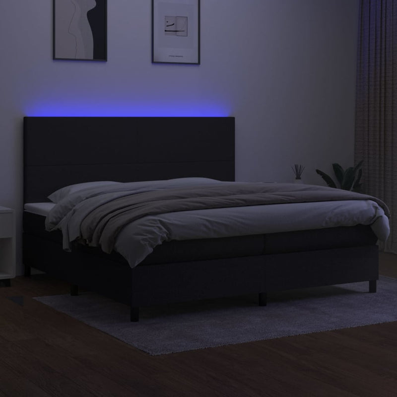 vidaXL fekete szövet rugós és LED-es ágy matraccal 200x200 cm