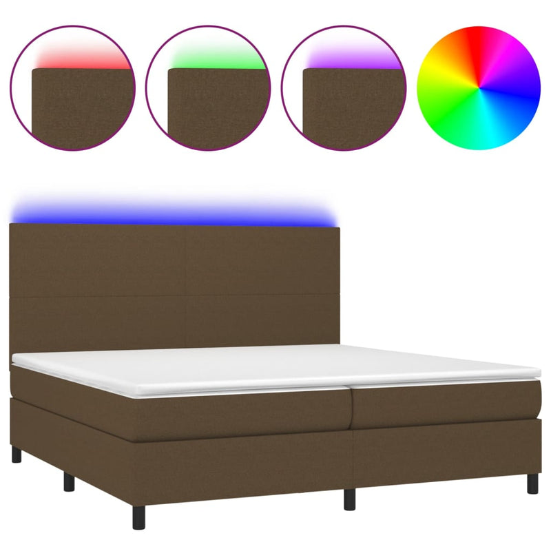 vidaXL barna szövet rugós és LED-es ágy matraccal 200x200 cm