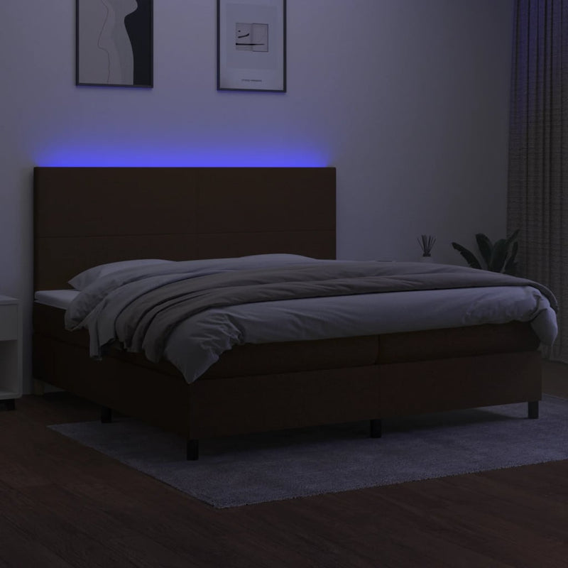 vidaXL barna szövet rugós és LED-es ágy matraccal 200x200 cm