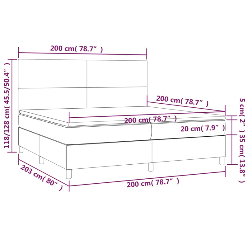 vidaXL barna szövet rugós és LED-es ágy matraccal 200x200 cm